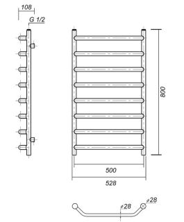 Полотенцесушитель водяной Domoterm Лаура Плюс П8 500x800 АБР бронза